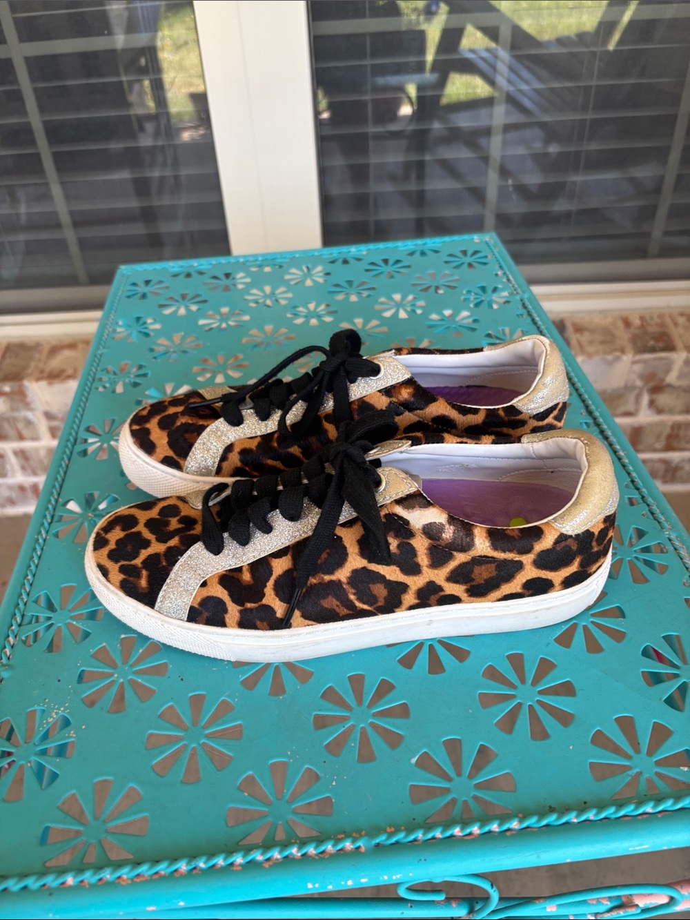 J. Crew Leopard Print Saturday Sunday Women's Lace-Up Sneakers with Silver Trim
